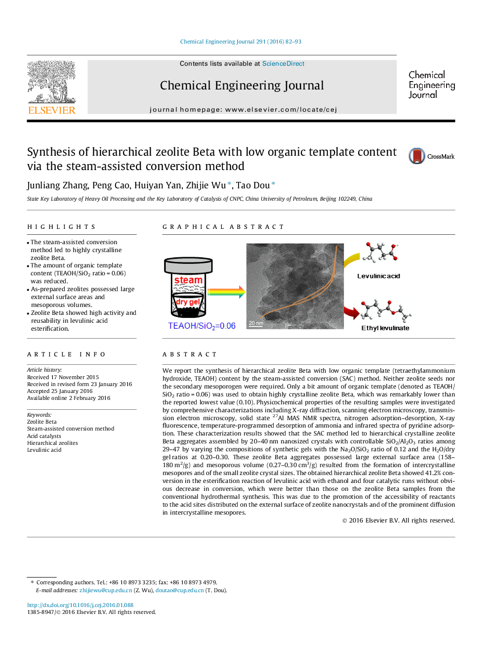 Synthesis of hierarchical zeolite Beta with low organic template content via the steam-assisted conversion method