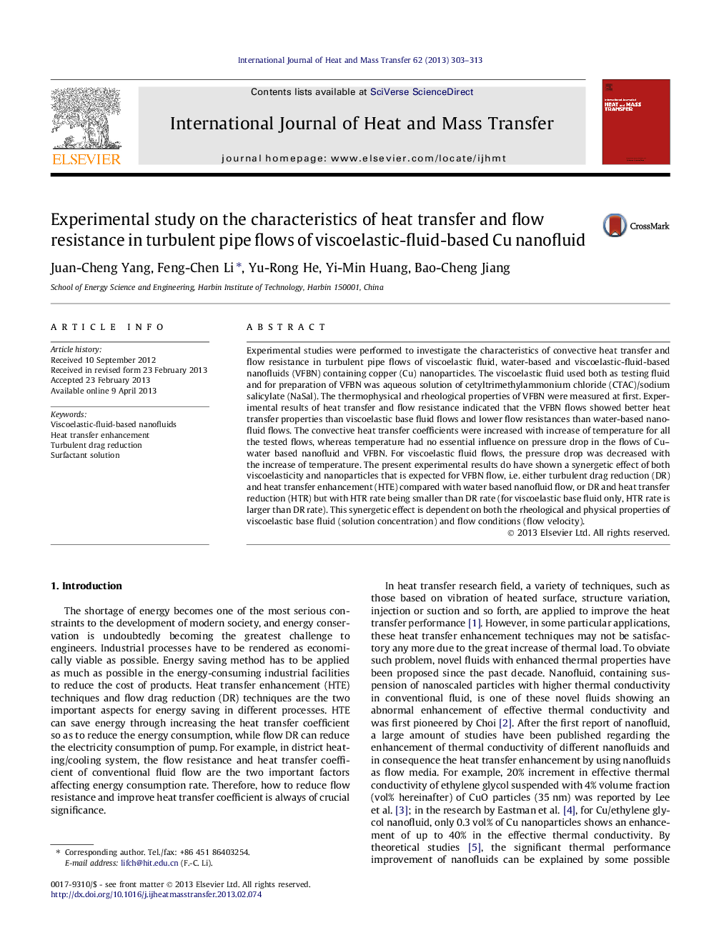 Experimental study on the characteristics of heat transfer and flow resistance in turbulent pipe flows of viscoelastic-fluid-based Cu nanofluid