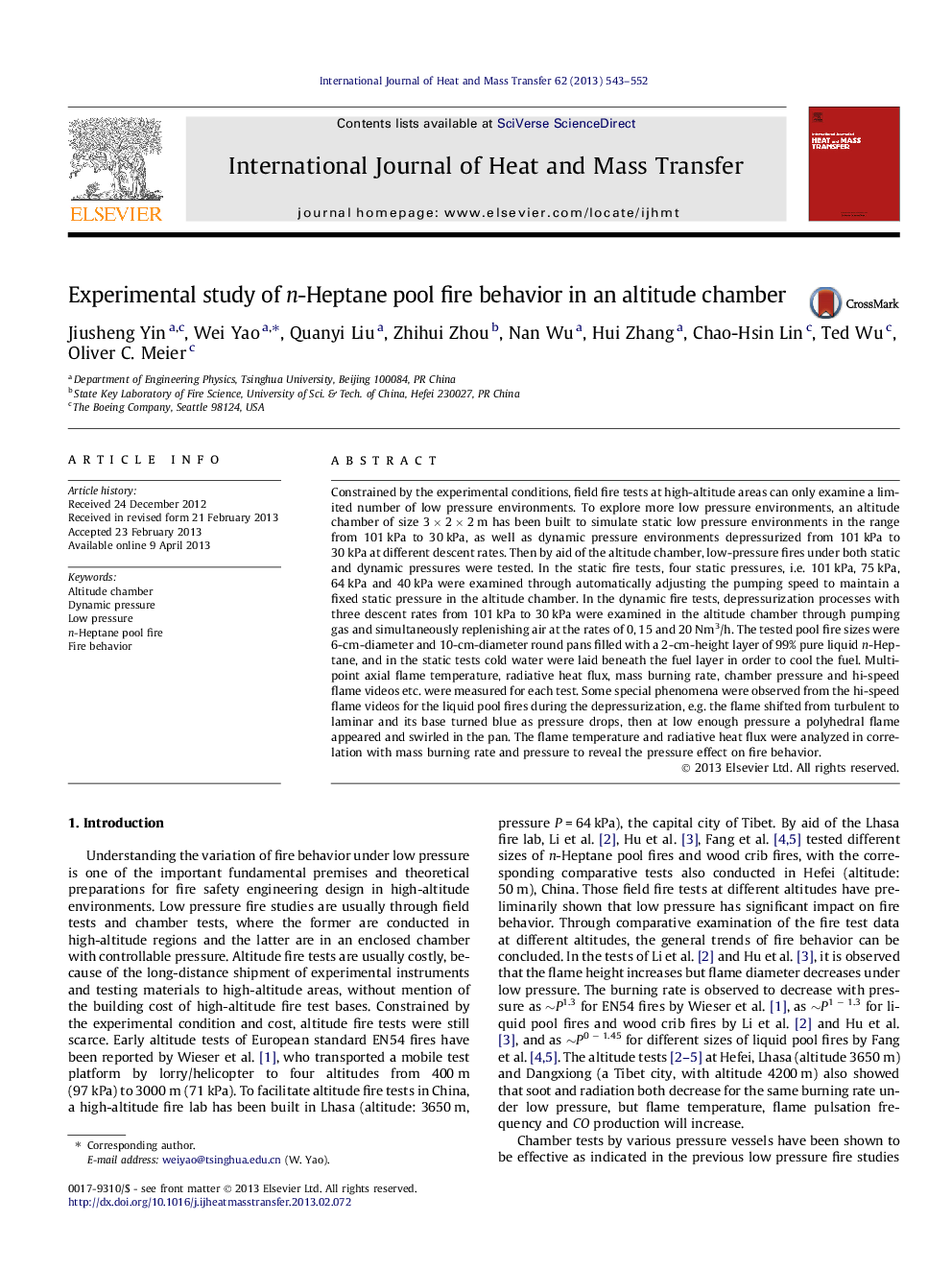 Experimental study of n-Heptane pool fire behavior in an altitude chamber