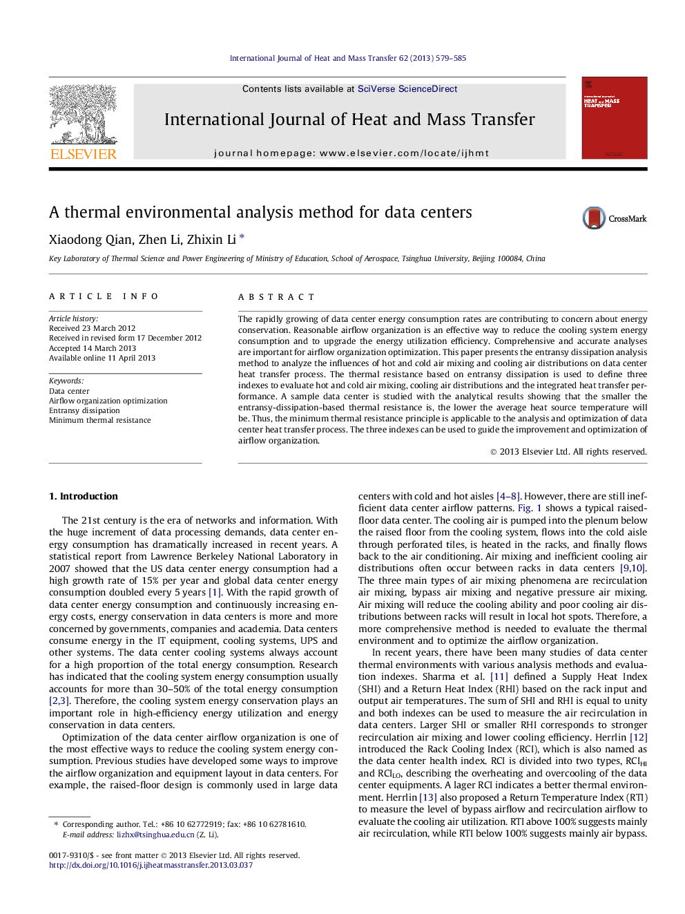 A thermal environmental analysis method for data centers