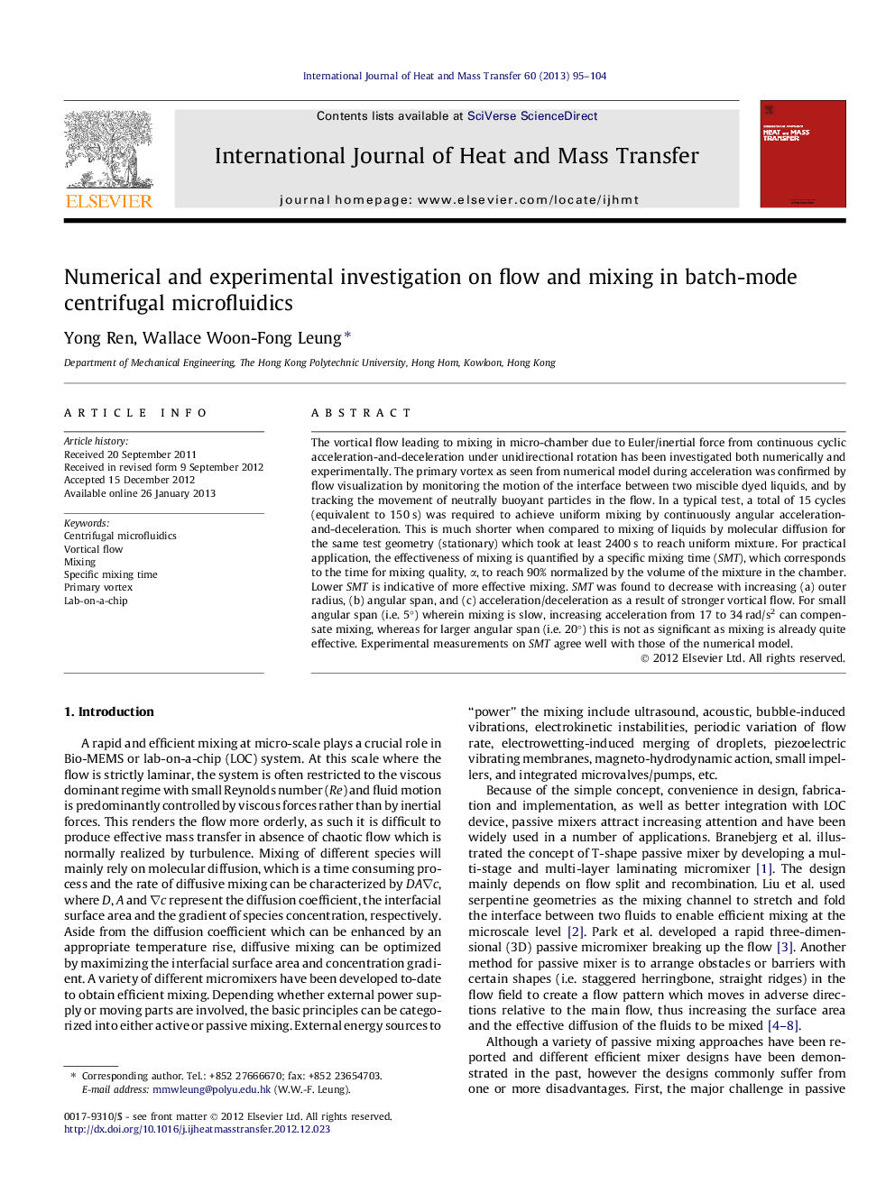 Numerical and experimental investigation on flow and mixing in batch-mode centrifugal microfluidics