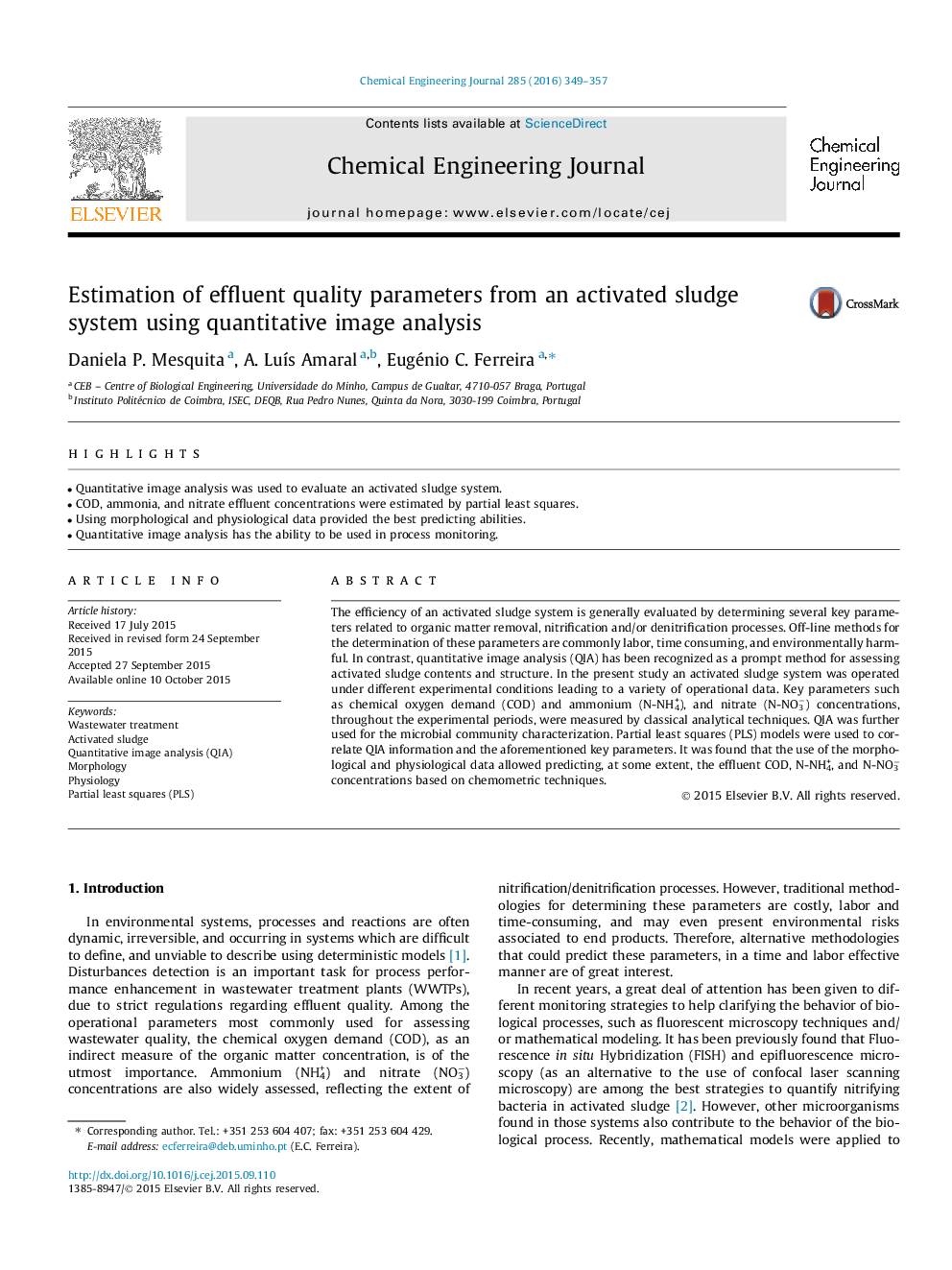 Estimation of effluent quality parameters from an activated sludge system using quantitative image analysis