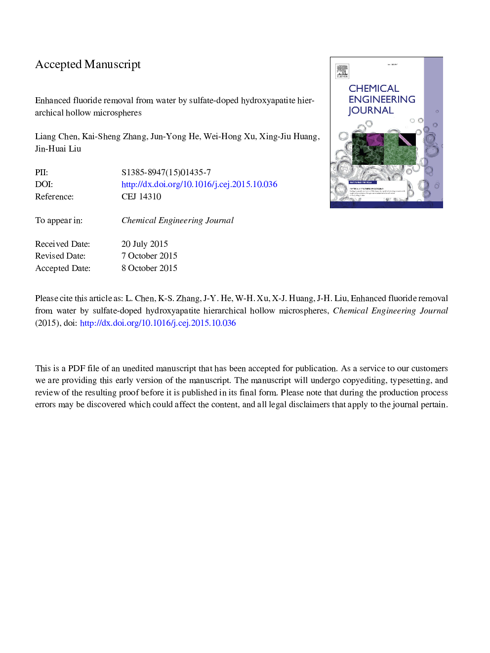 Enhanced fluoride removal from water by sulfate-doped hydroxyapatite hierarchical hollow microspheres