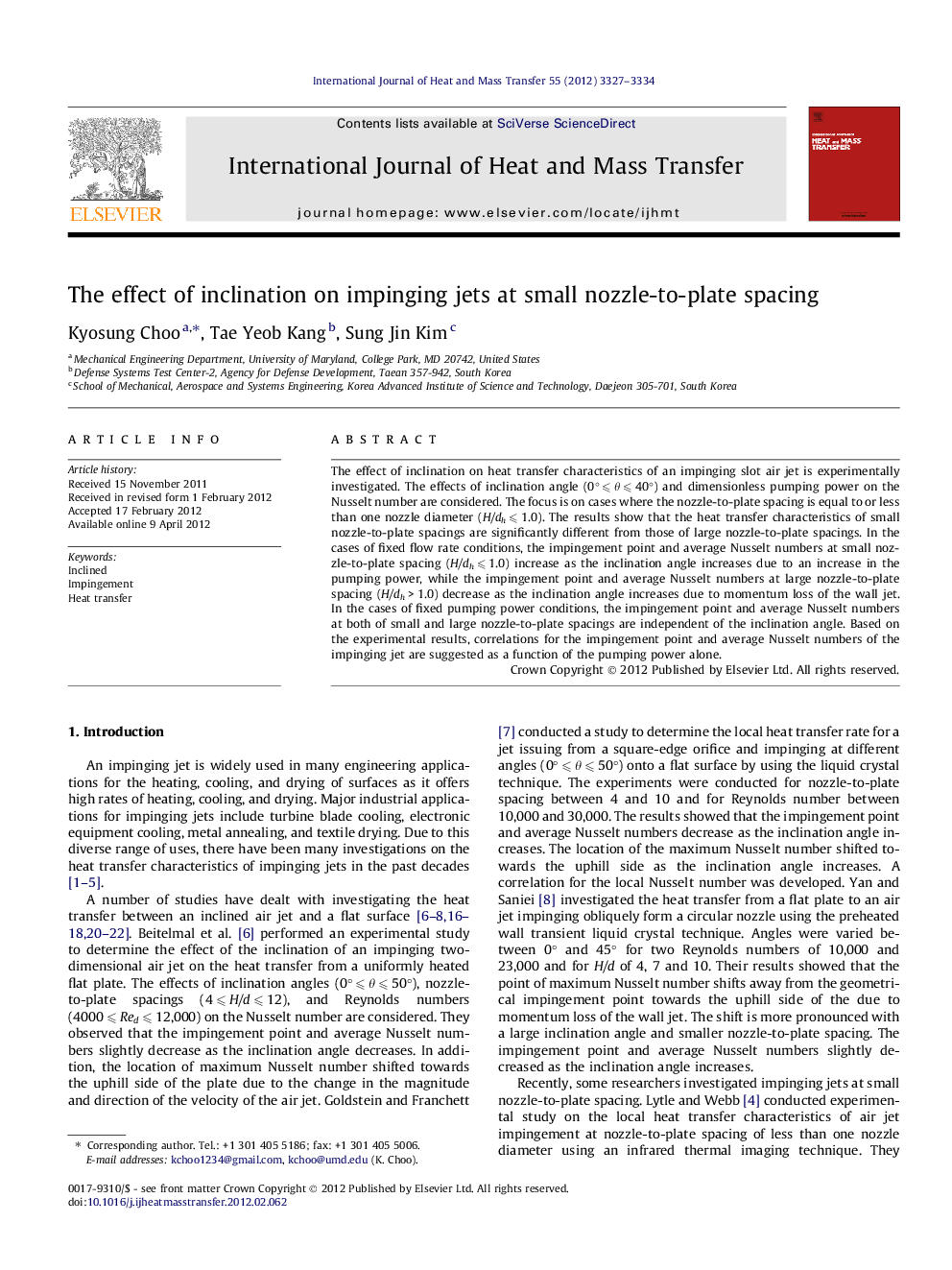 The effect of inclination on impinging jets at small nozzle-to-plate spacing