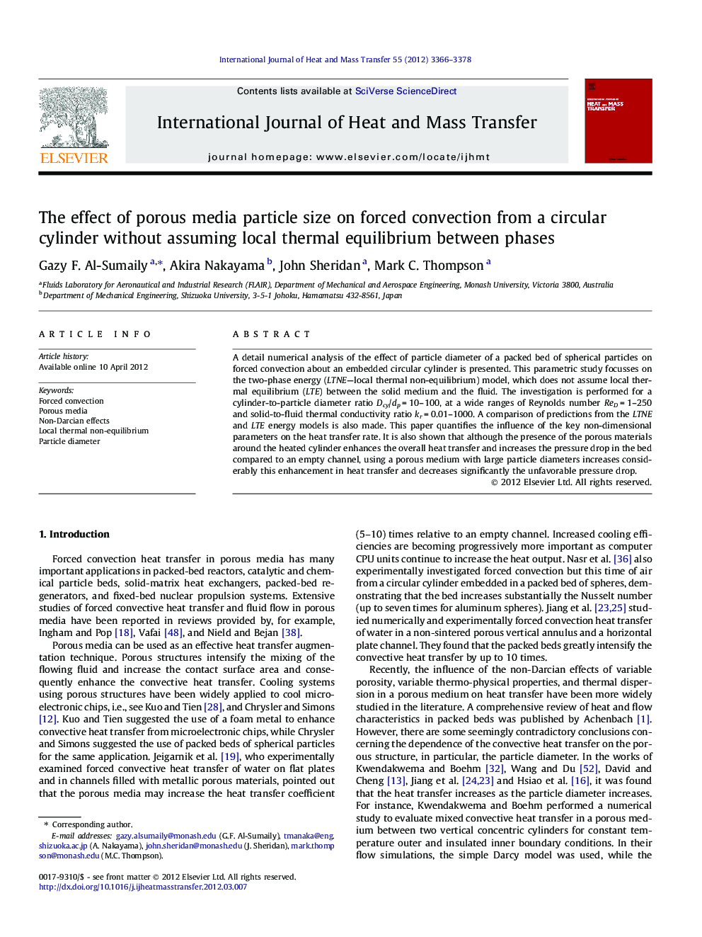 The effect of porous media particle size on forced convection from a circular cylinder without assuming local thermal equilibrium between phases