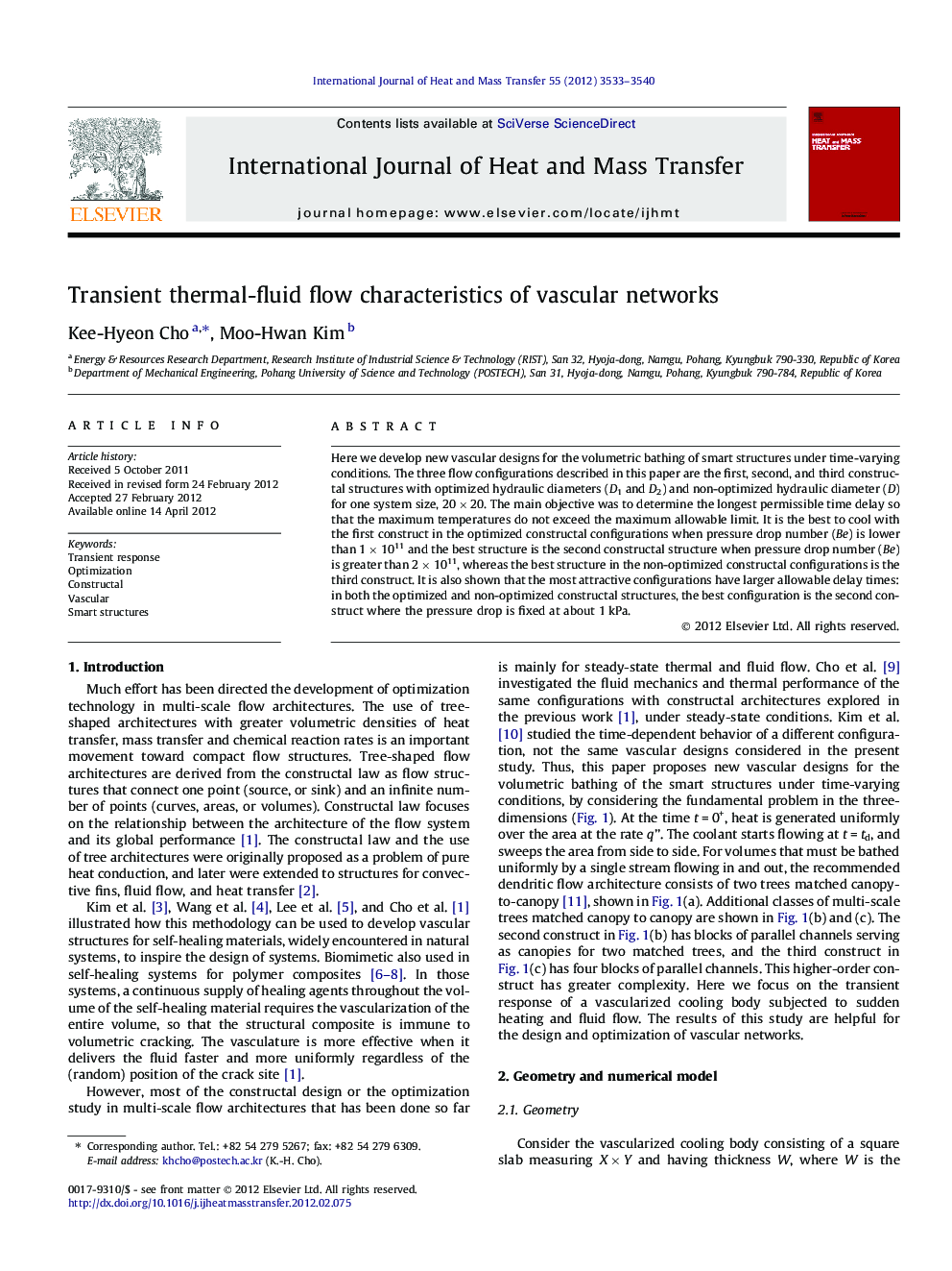 Transient thermal-fluid flow characteristics of vascular networks