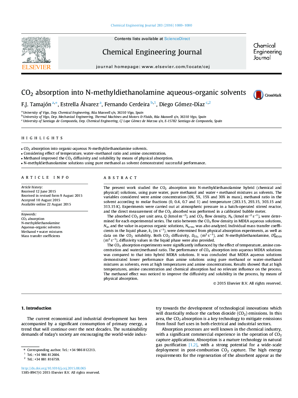 CO2 absorption into N-methyldiethanolamine aqueous-organic solvents