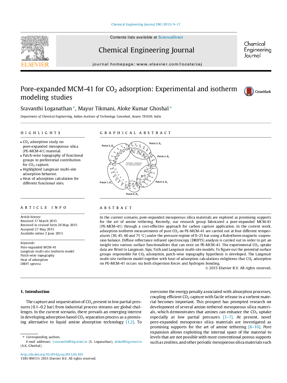 عکس صفحه اول مقاله: Pore-expanded MCM-41 for CO2 adsorption: Experimental and isotherm modeling studies Pore-expanded MCM-41 for CO2 adsorption: Experimental and isotherm modeling studies