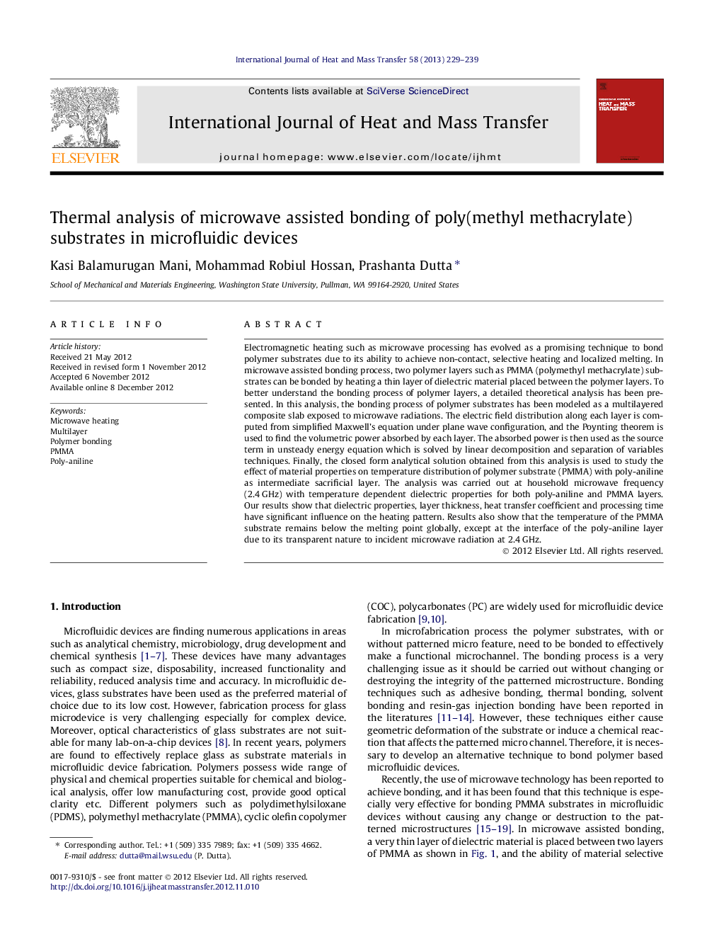 Thermal analysis of microwave assisted bonding of poly(methyl methacrylate) substrates in microfluidic devices