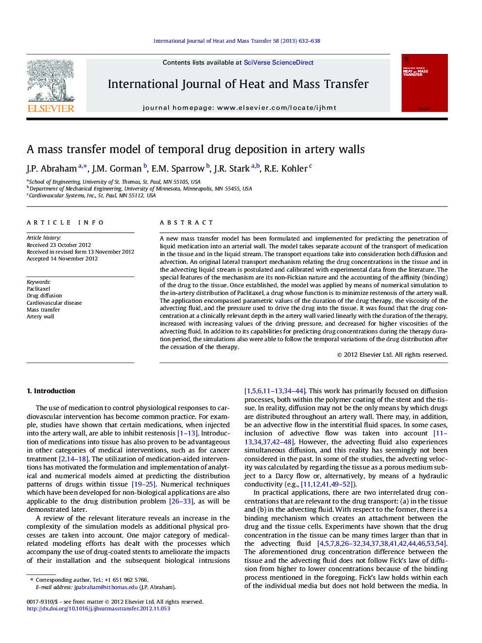 A mass transfer model of temporal drug deposition in artery walls