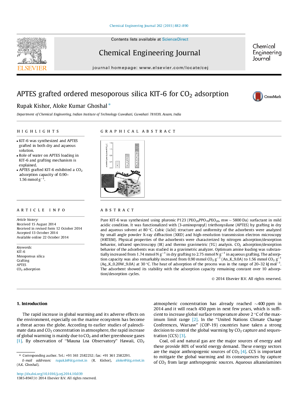 عکس صفحه اول مقاله: APTES grafted ordered mesoporous silica KIT-6 for CO2 adsorption APTES grafted ordered mesoporous silica KIT-6 for CO2 adsorption
