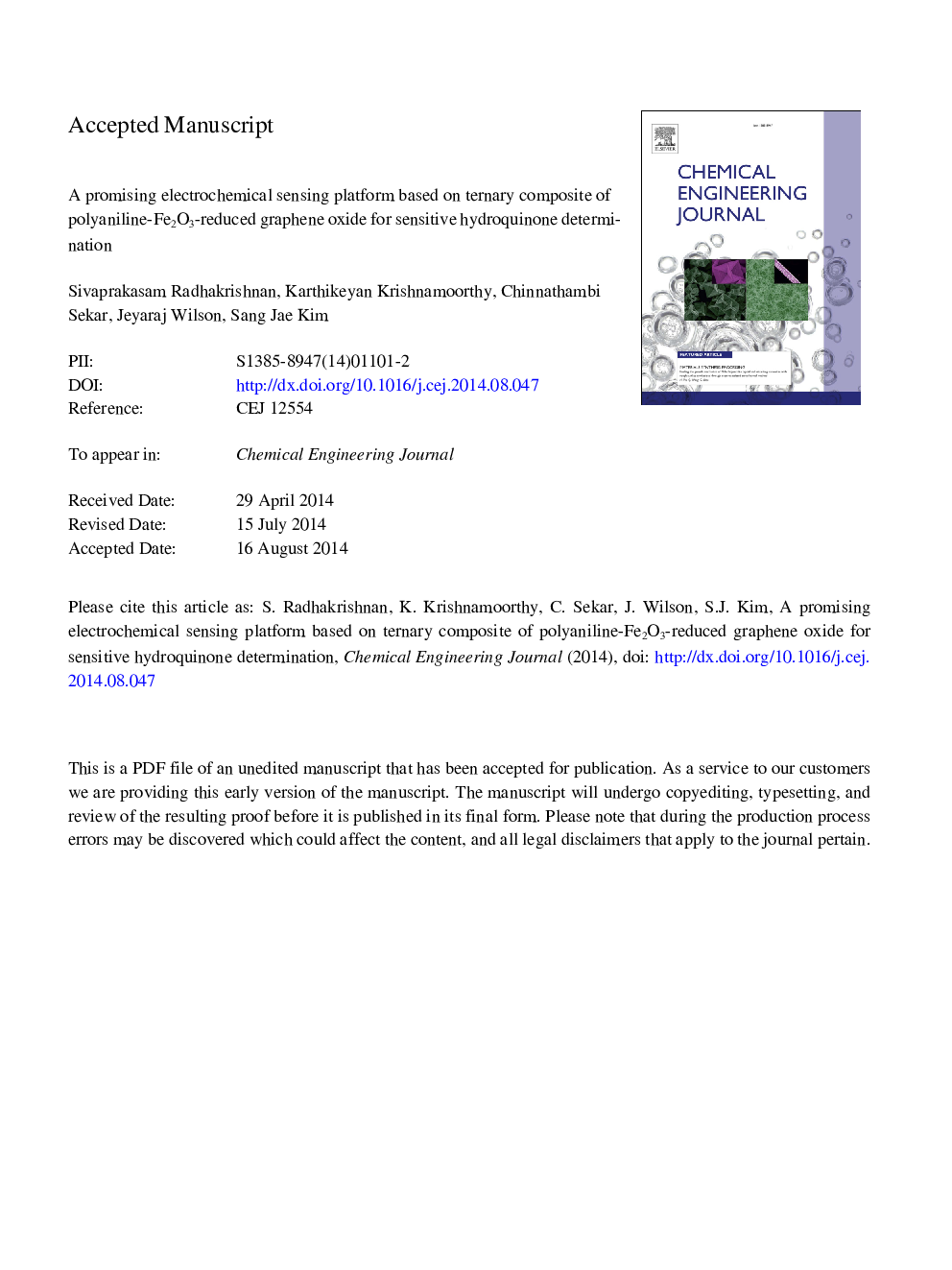 A promising electrochemical sensing platform based on ternary composite of polyaniline-Fe2O3-reduced graphene oxide for sensitive hydroquinone determination