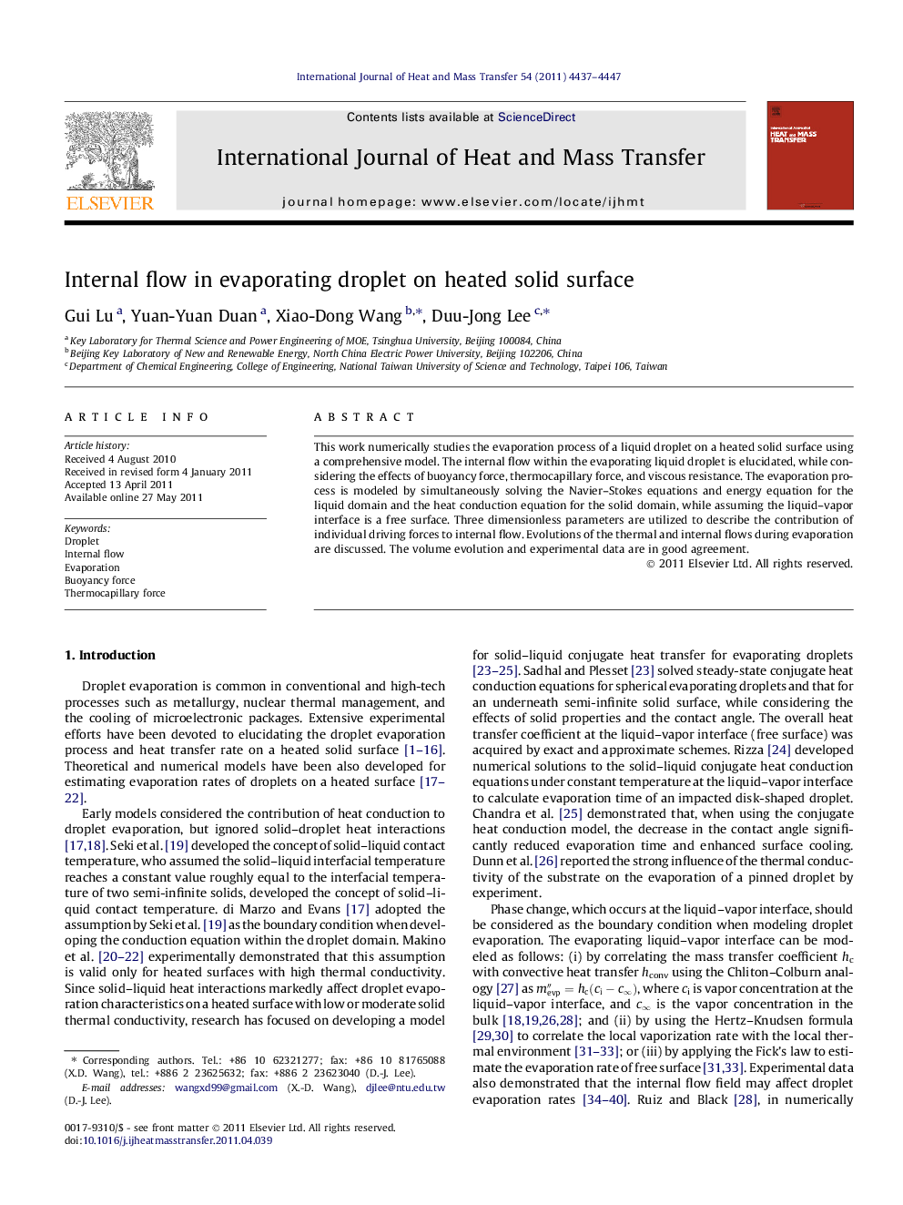 Internal flow in evaporating droplet on heated solid surface