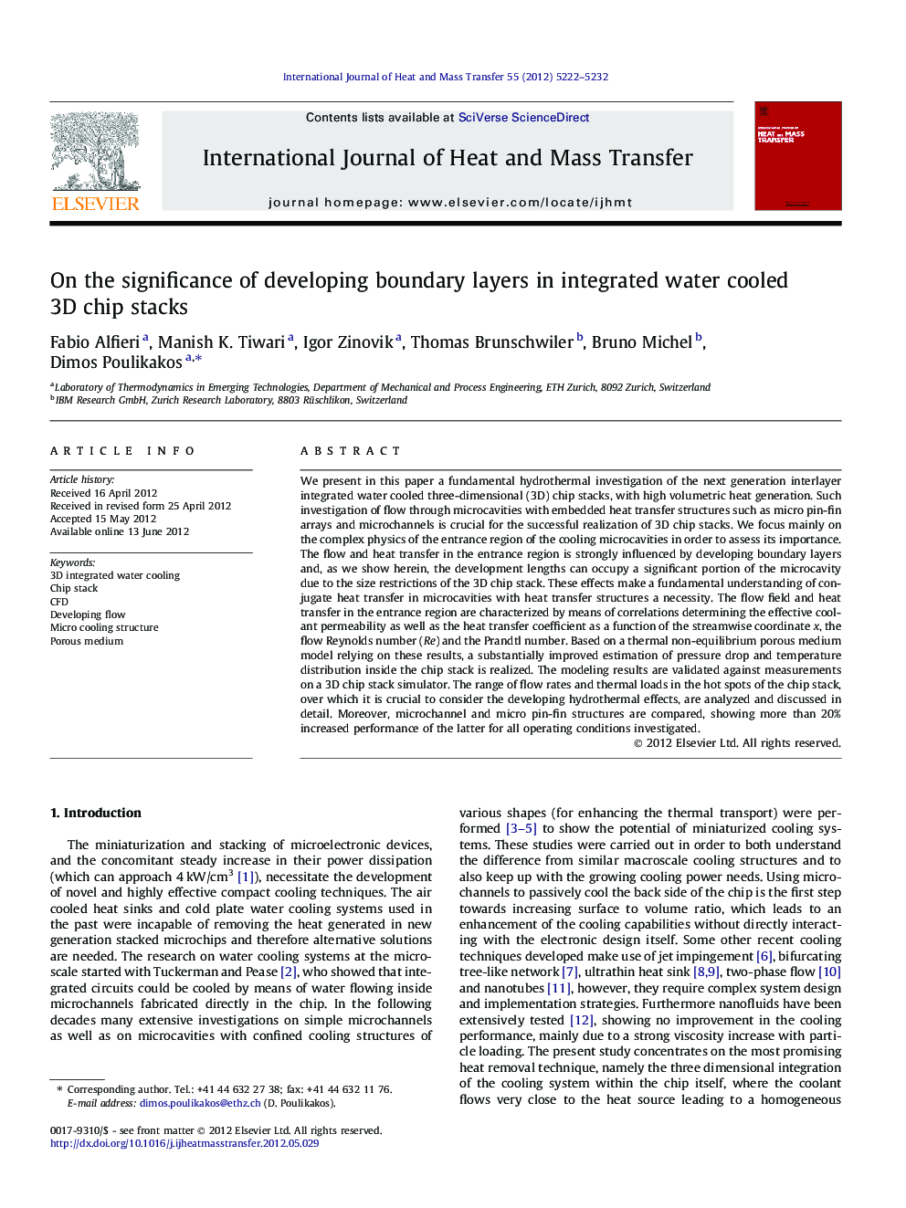 On the significance of developing boundary layers in integrated water cooled 3D chip stacks