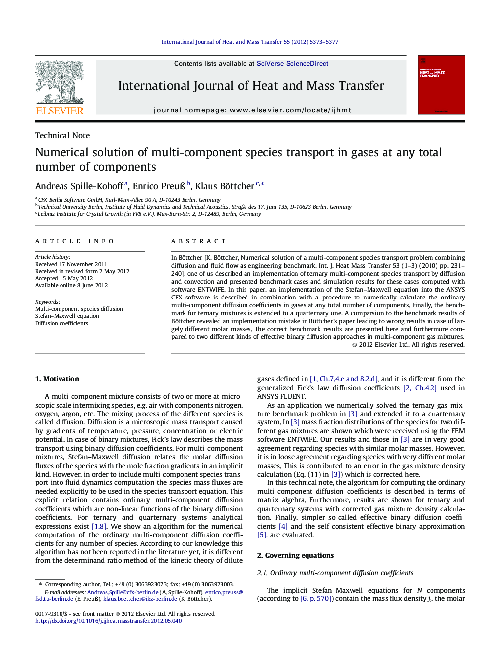 Numerical solution of multi-component species transport in gases at any total number of components