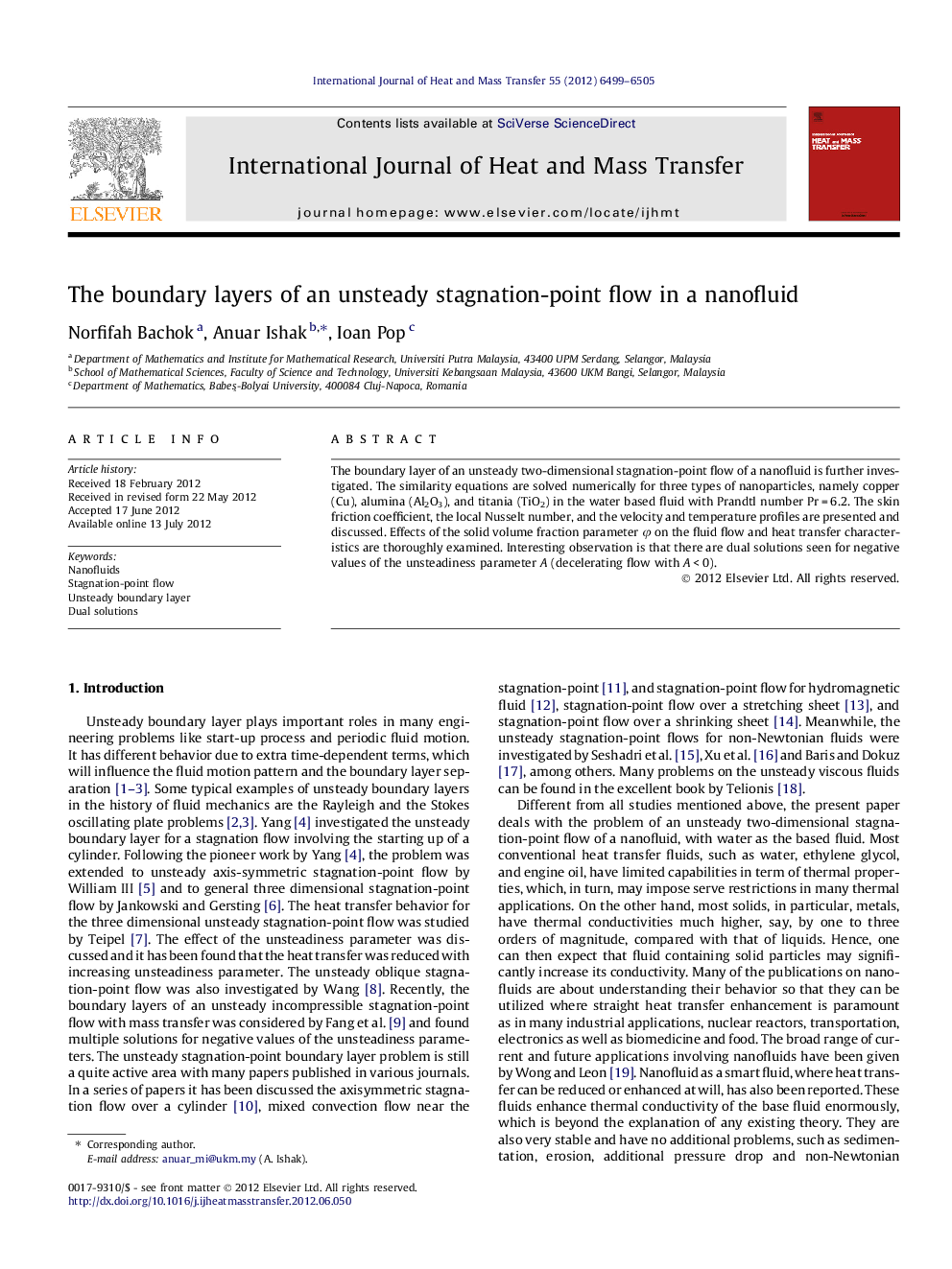 The boundary layers of an unsteady stagnation-point flow in a nanofluid