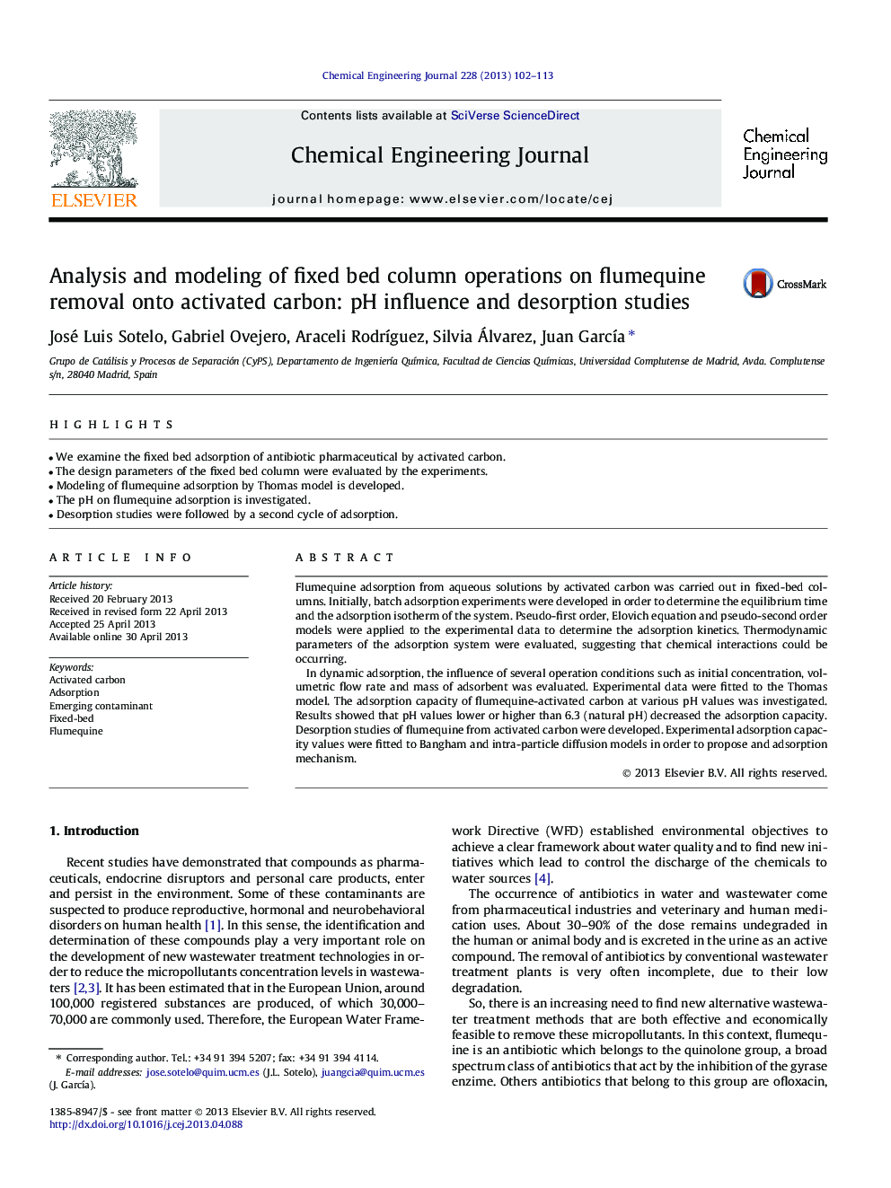 عکس صفحه اول مقاله: Analysis and modeling of fixed bed column operations on flumequine removal onto activated carbon: pH influence and desorption studies Analysis and modeling of fixed bed column operations on flumequine removal onto activated carbon: pH influence and desorption studies