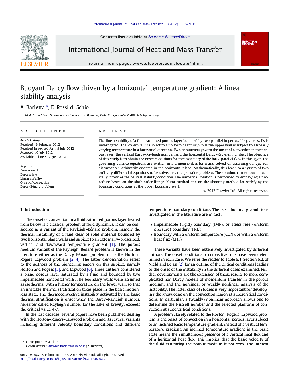 Buoyant Darcy flow driven by a horizontal temperature gradient: A linear stability analysis