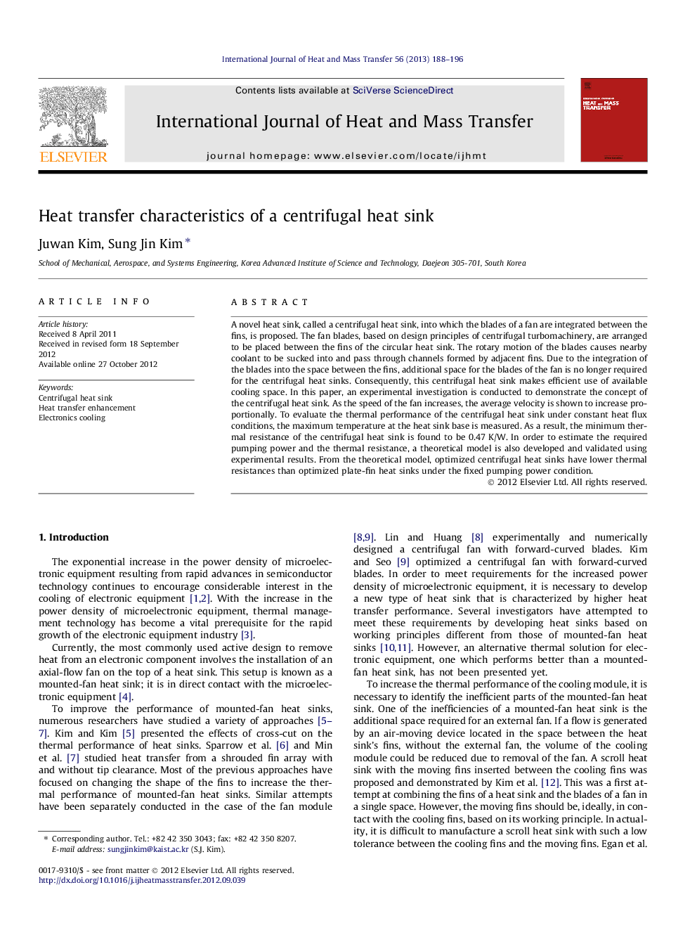 Heat transfer characteristics of a centrifugal heat sink