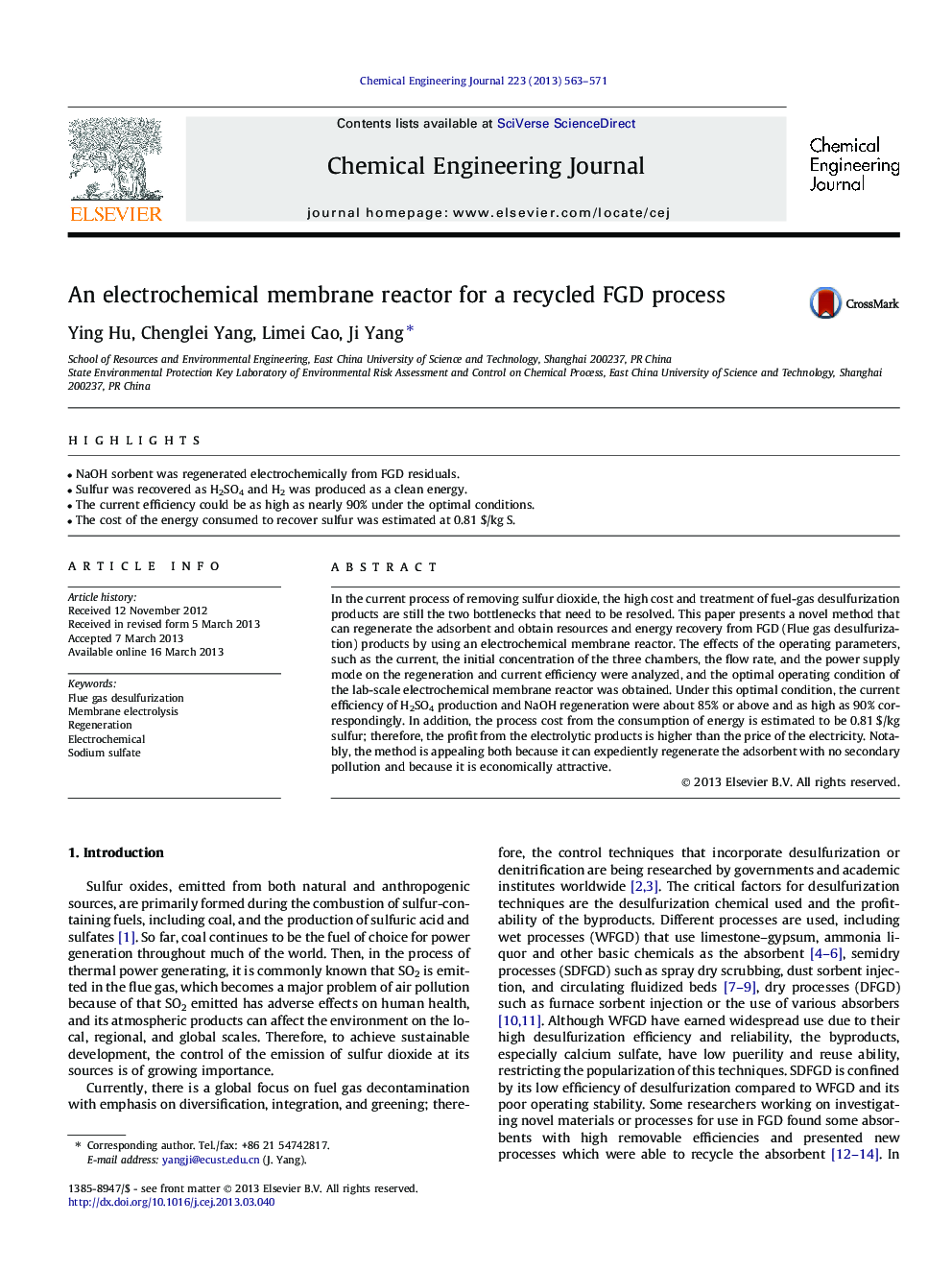 An electrochemical membrane reactor for a recycled FGD process