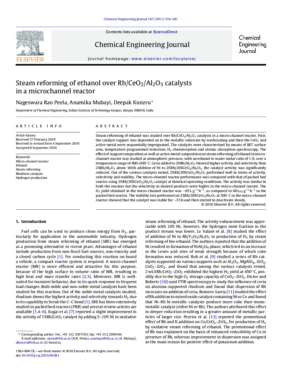 Steam reforming of ethanol over Rh/CeO2/Al2O3 catalysts in a microchannel reactor