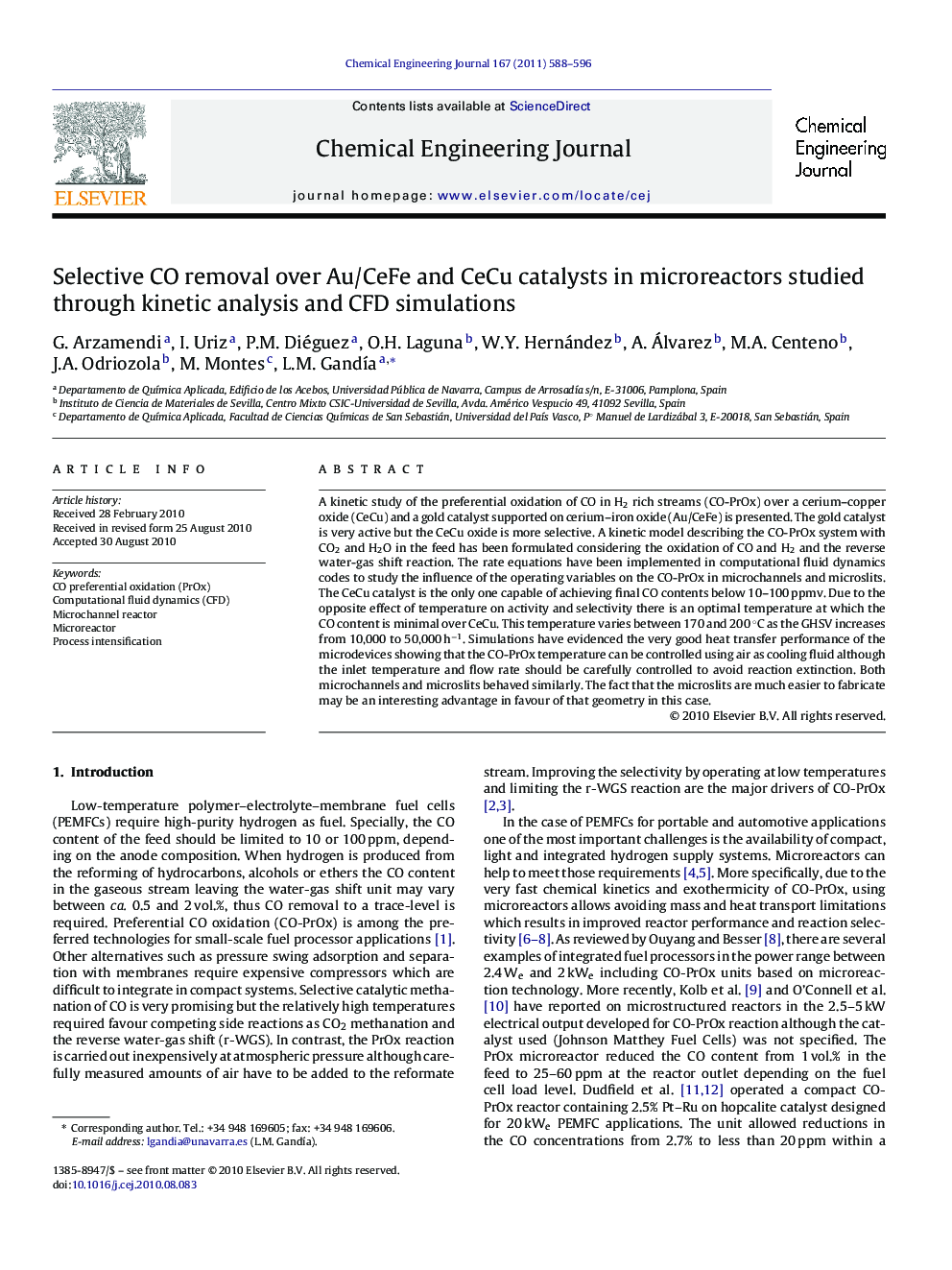 Selective CO removal over Au/CeFe and CeCu catalysts in microreactors studied through kinetic analysis and CFD simulations