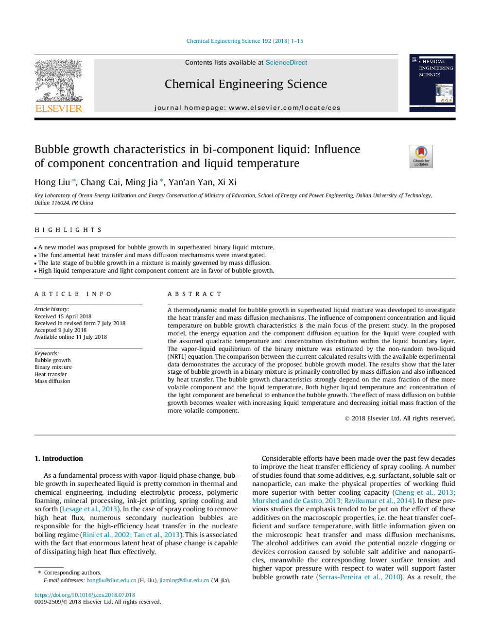 Bubble growth characteristics in bi-component liquid: Influence of component concentration and liquid temperature