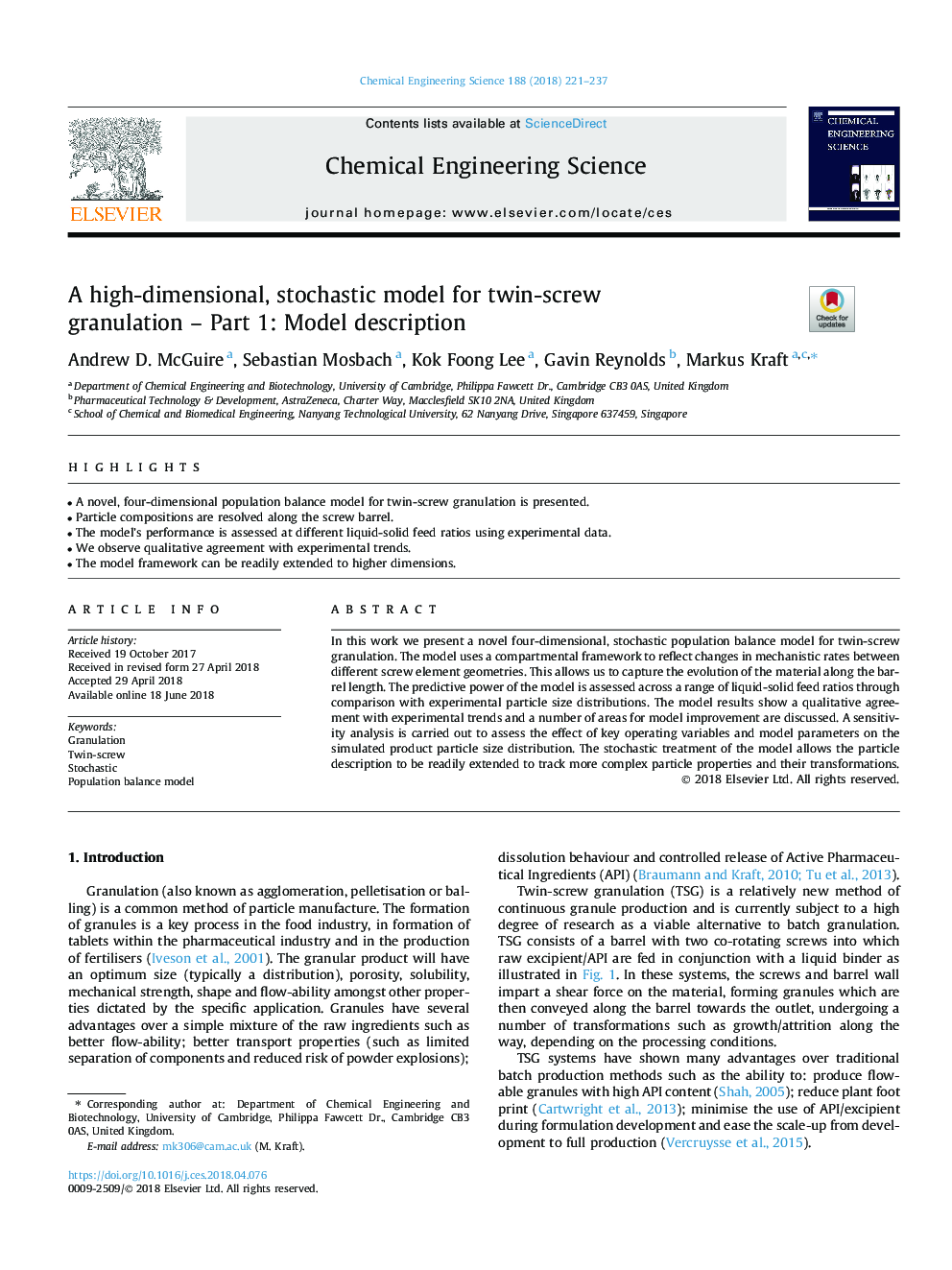 A high-dimensional, stochastic model for twin-screw granulation - Part 1: Model description