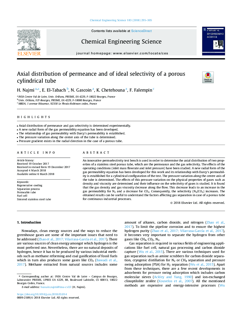 Axial distribution of permeance and of ideal selectivity of a porous cylindrical tube