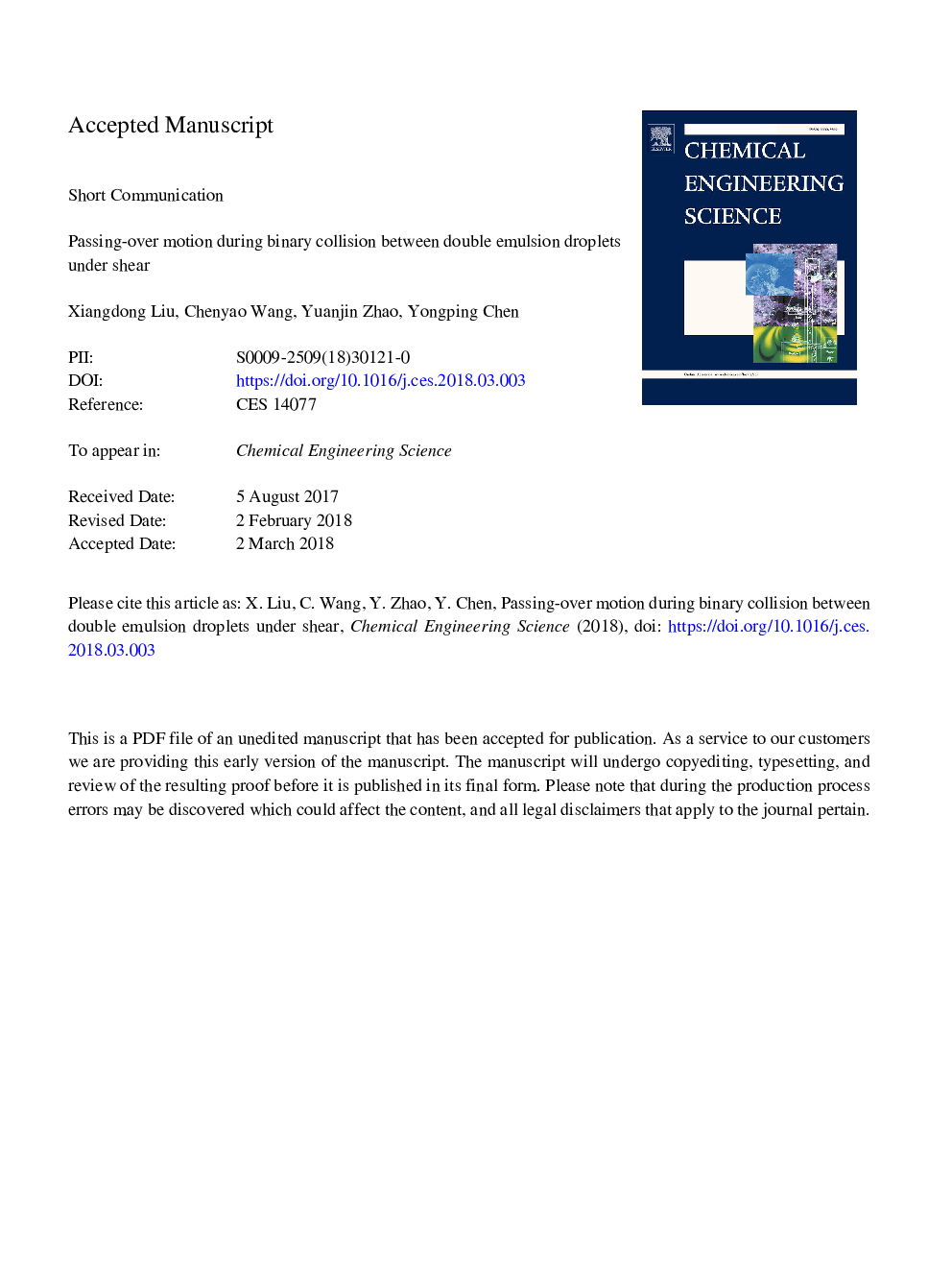 Passing-over motion during binary collision between double emulsion droplets under shear