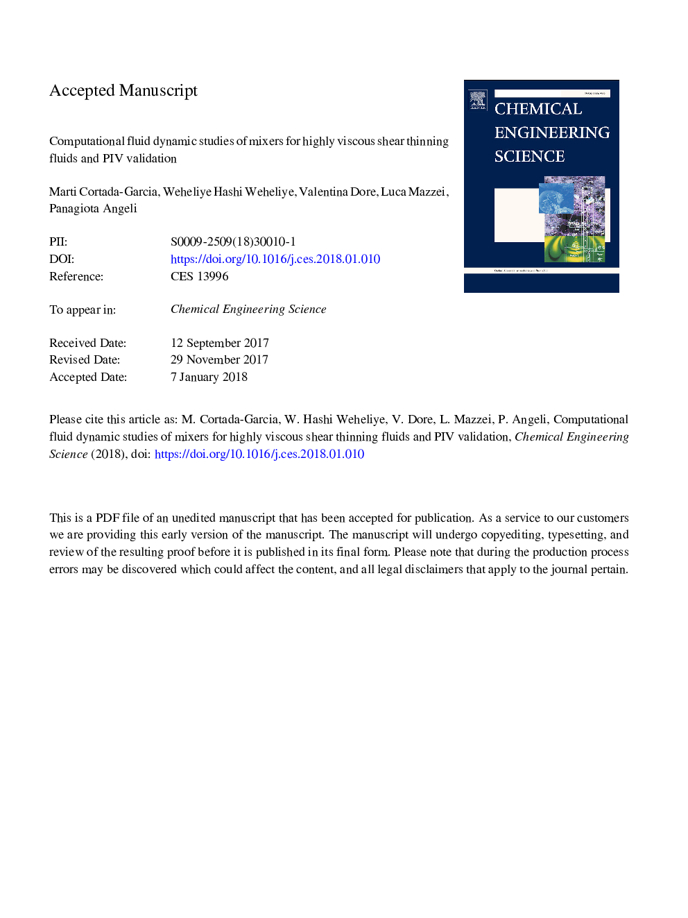 عکس صفحه اول مقاله: Computational fluid dynamic studies of mixers for highly viscous shear thinning fluids and PIV validation Computational fluid dynamic studies of mixers for highly viscous shear thinning fluids and PIV validation
