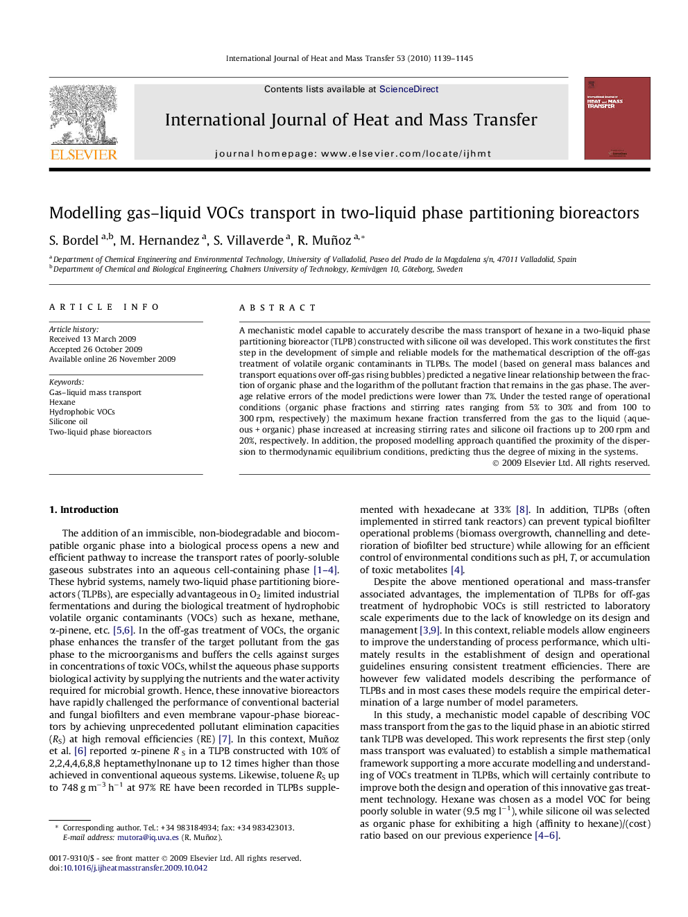 Modelling gas–liquid VOCs transport in two-liquid phase partitioning bioreactors