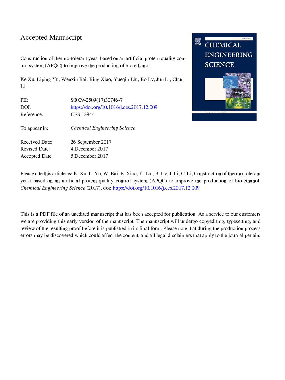 Construction of thermo-tolerant yeast based on an artificial protein quality control system (APQC) to improve the production of bio-ethanol