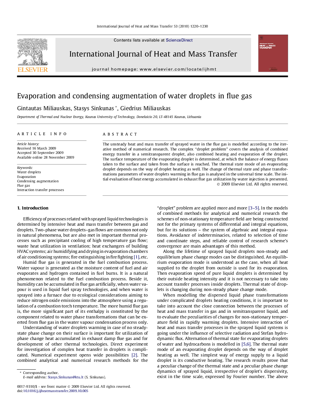 Evaporation and condensing augmentation of water droplets in flue gas