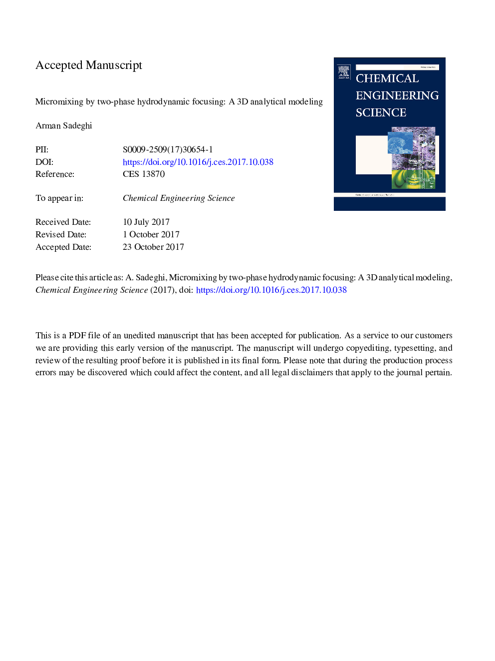 Micromixing by two-phase hydrodynamic focusing: A 3D analytical modeling