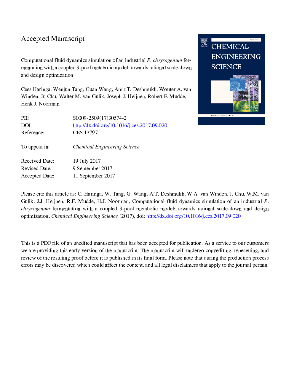 Computational fluid dynamics simulation of an industrial P. chrysogenum fermentation with a coupled 9-pool metabolic model: Towards rational scale-down and design optimization