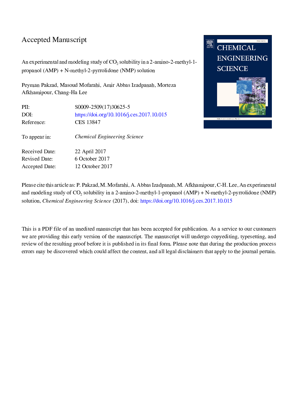 An experimental and modeling study of CO2 solubility in a 2-amino-2-methyl-1-propanol (AMP)â¯+â¯N-methyl-2-pyrrolidone (NMP) solution