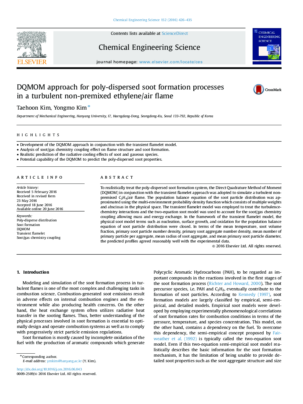 DQMOM approach for poly-dispersed soot formation processes in a turbulent non-premixed ethylene/air flame