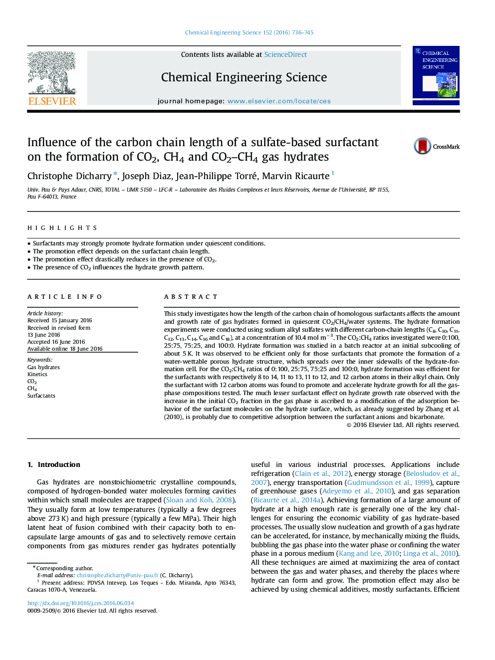 Influence of the carbon chain length of a sulfate-based surfactant on the formation of CO2, CH4 and CO2-CH4 gas hydrates