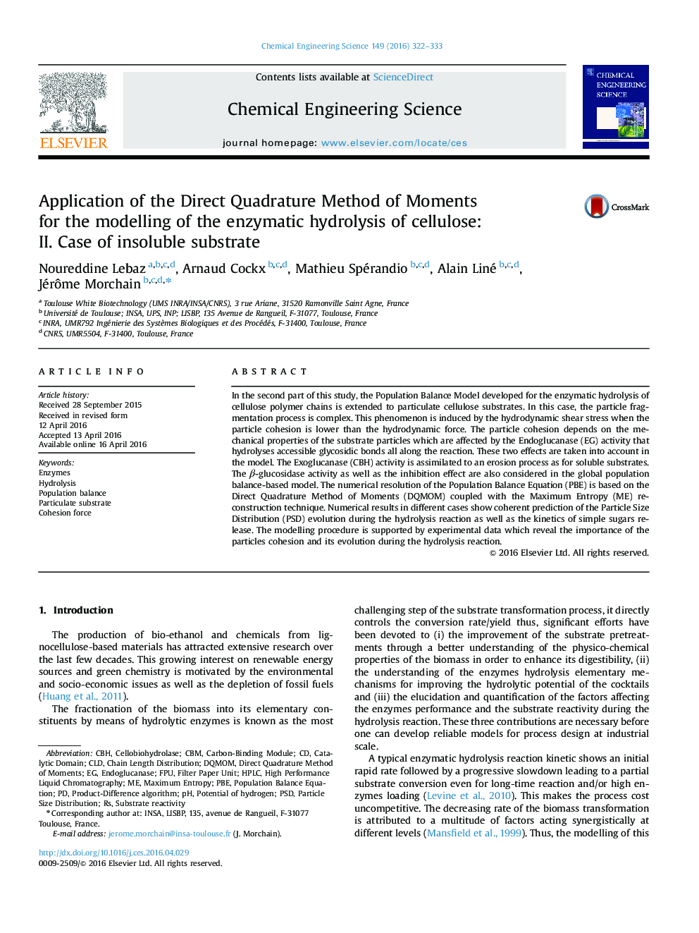Application of the Direct Quadrature Method of Moments for the modelling of the enzymatic hydrolysis of cellulose: II. Case of insoluble substrate