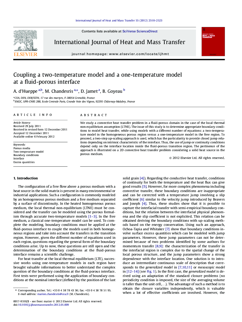 Coupling a two-temperature model and a one-temperature model at a fluid-porous interface