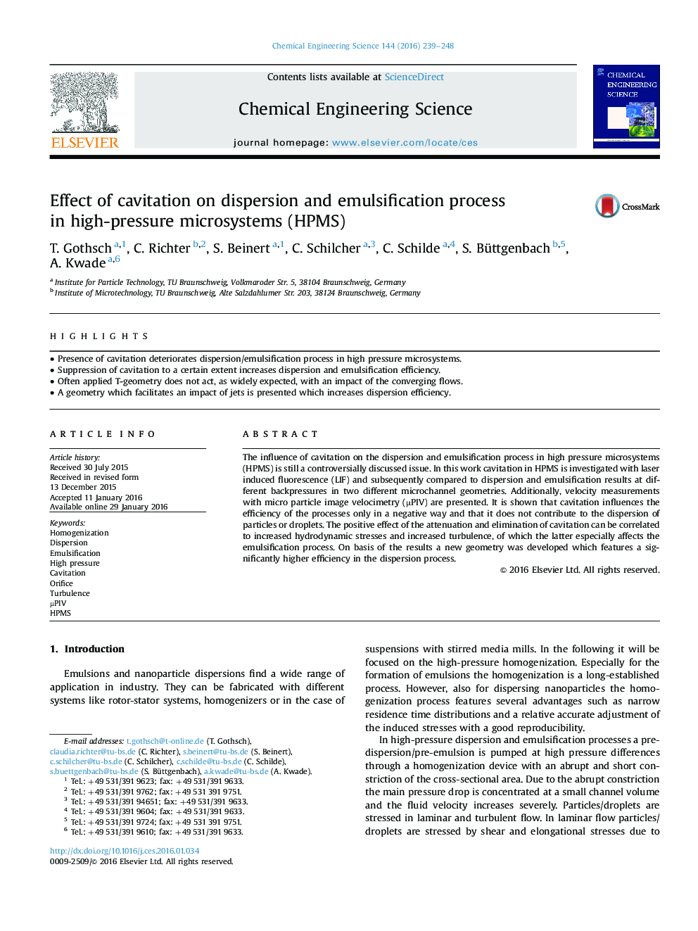 Effect of cavitation on dispersion and emulsification process in high-pressure microsystems (HPMS)