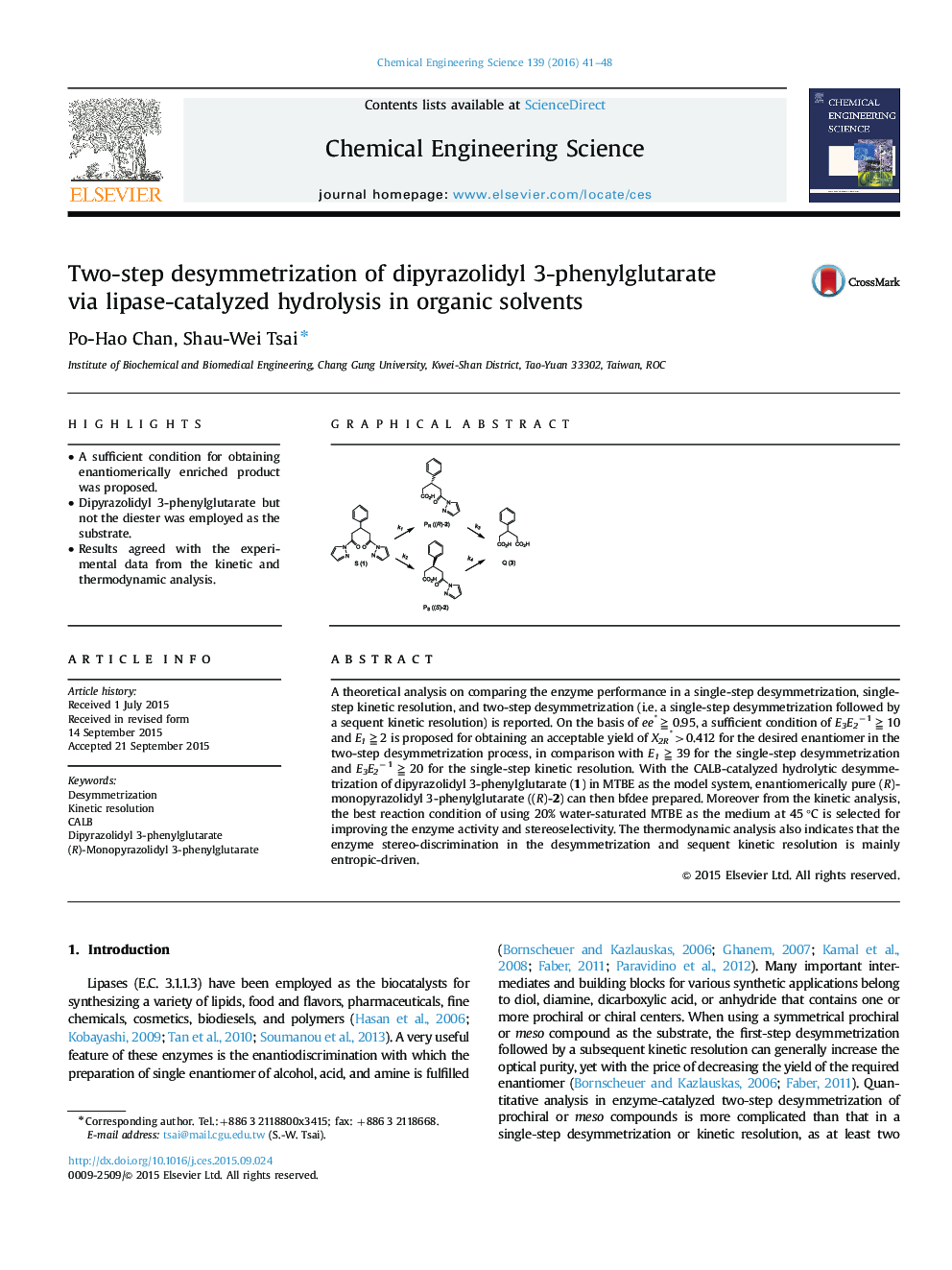Two-step desymmetrization of dipyrazolidyl 3-phenylglutarate via lipase-catalyzed hydrolysis in organic solvents