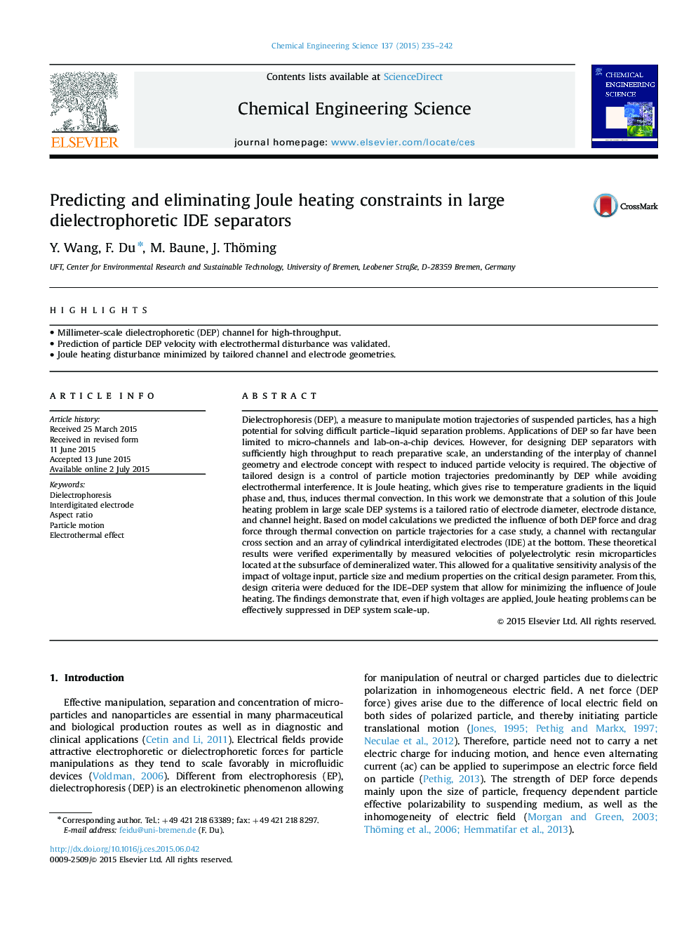 Predicting and eliminating Joule heating constraints in large dielectrophoretic IDE separators