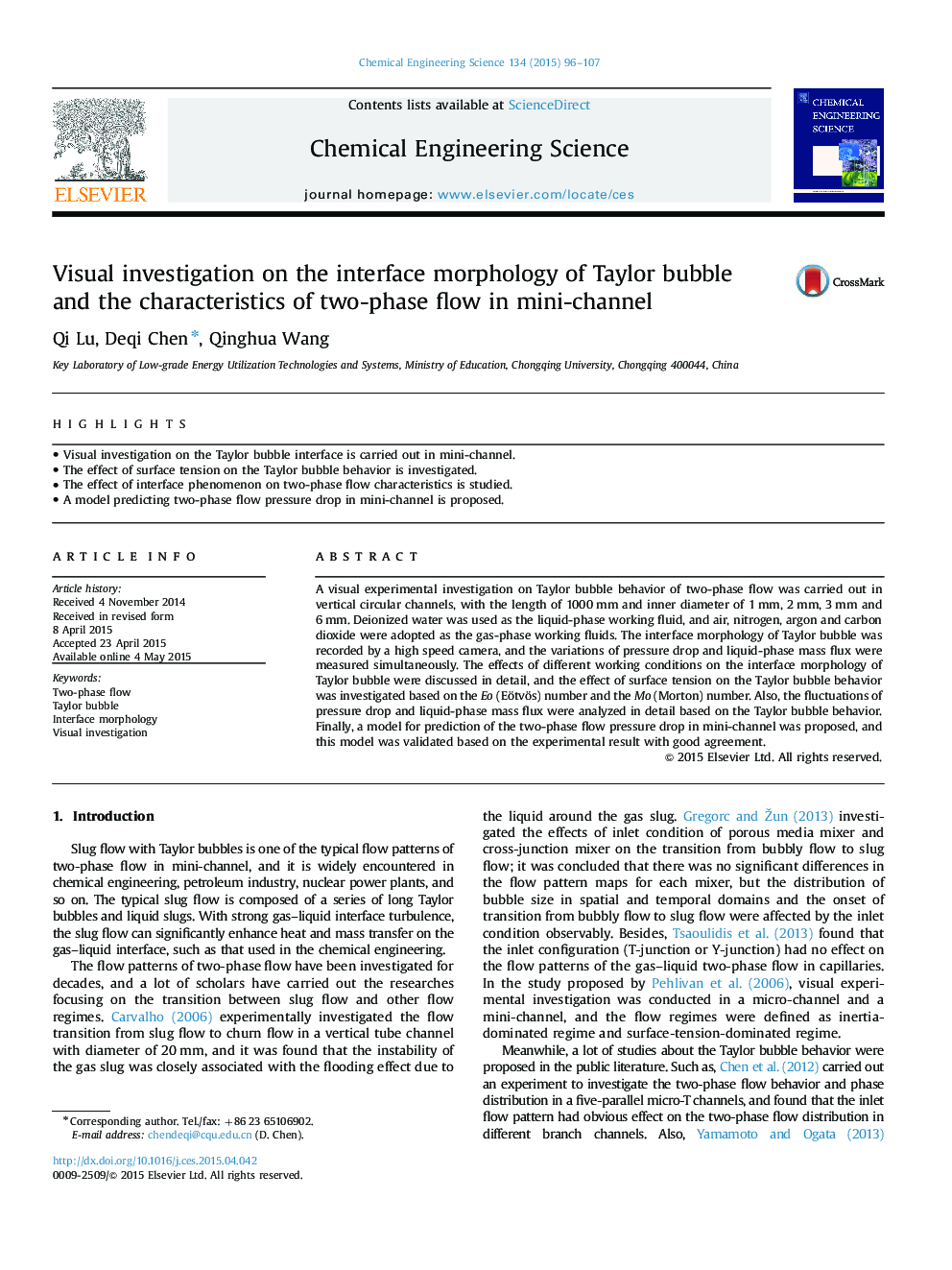 Visual investigation on the interface morphology of Taylor bubble and the characteristics of two-phase flow in mini-channel