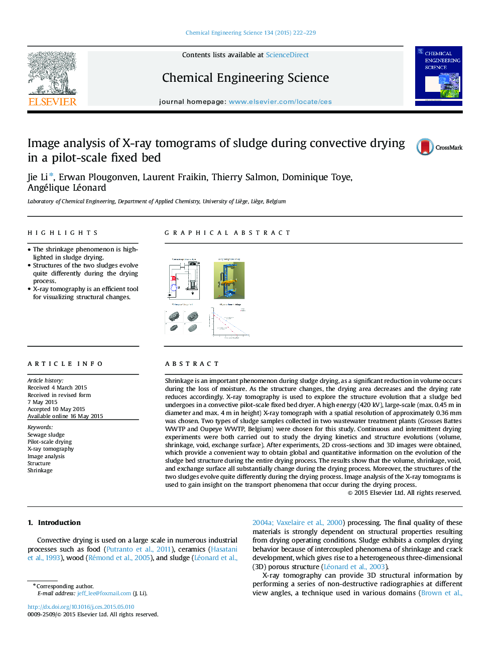 Image analysis of X-ray tomograms of sludge during convective drying in a pilot-scale fixed bed