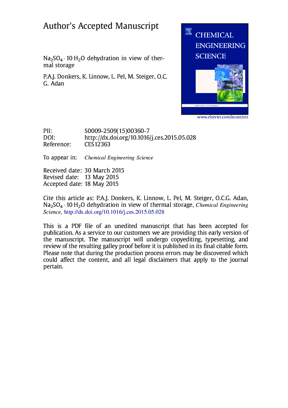 Na2SO4Â·10H2O dehydration in view of thermal storage