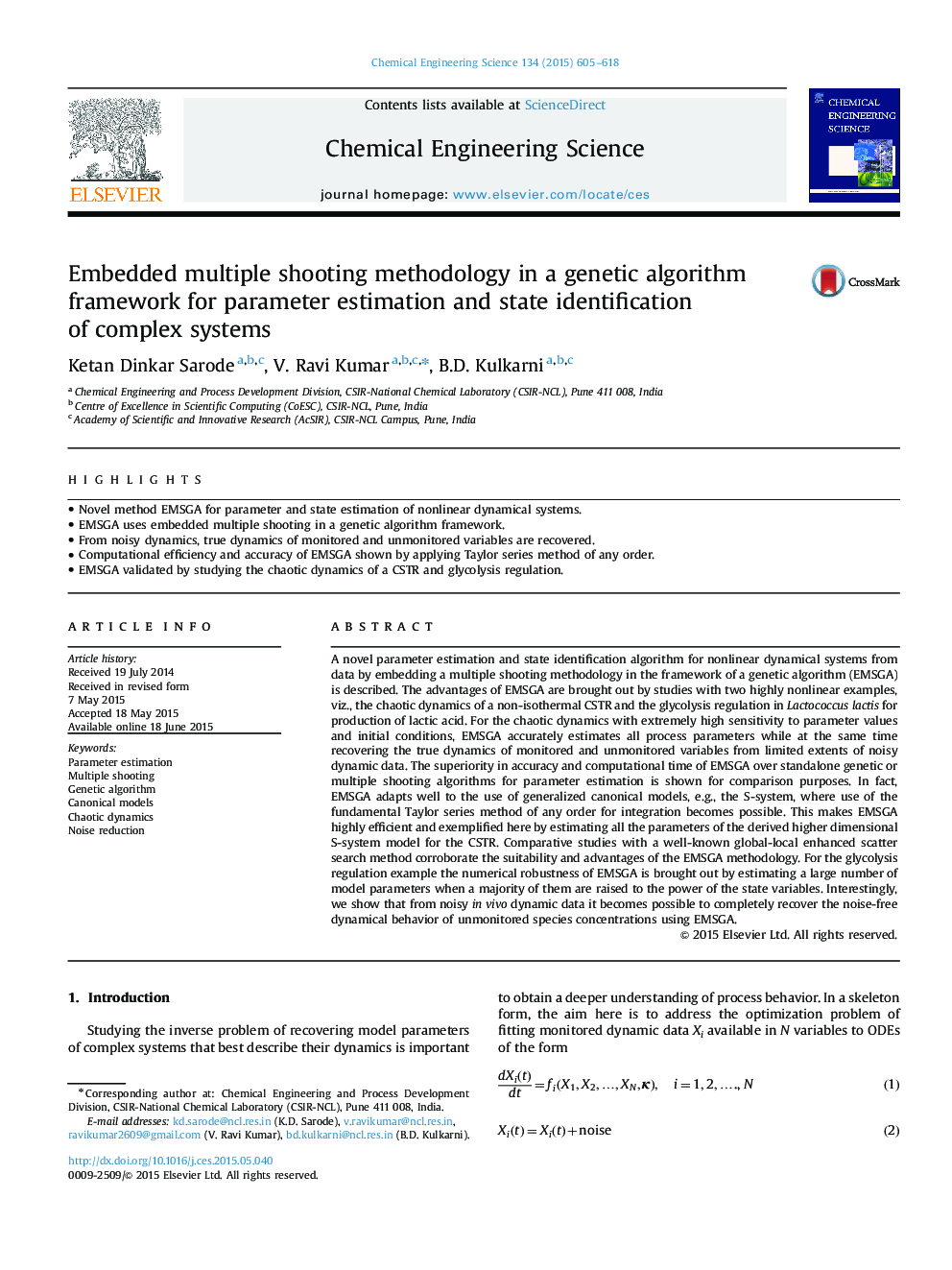 Embedded multiple shooting methodology in a genetic algorithm framework for parameter estimation and state identification of complex systems