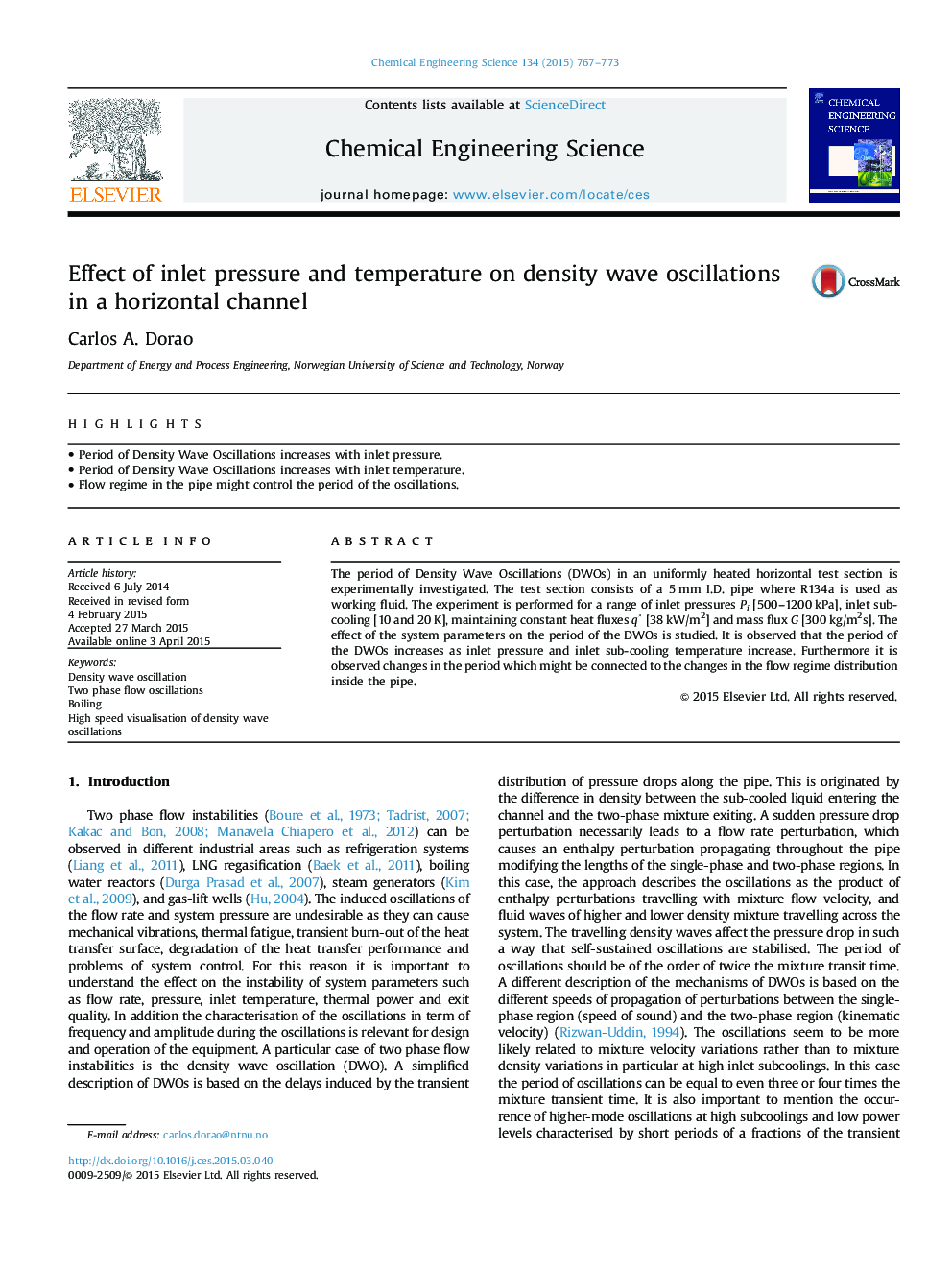 Effect of inlet pressure and temperature on density wave oscillations in a horizontal channel