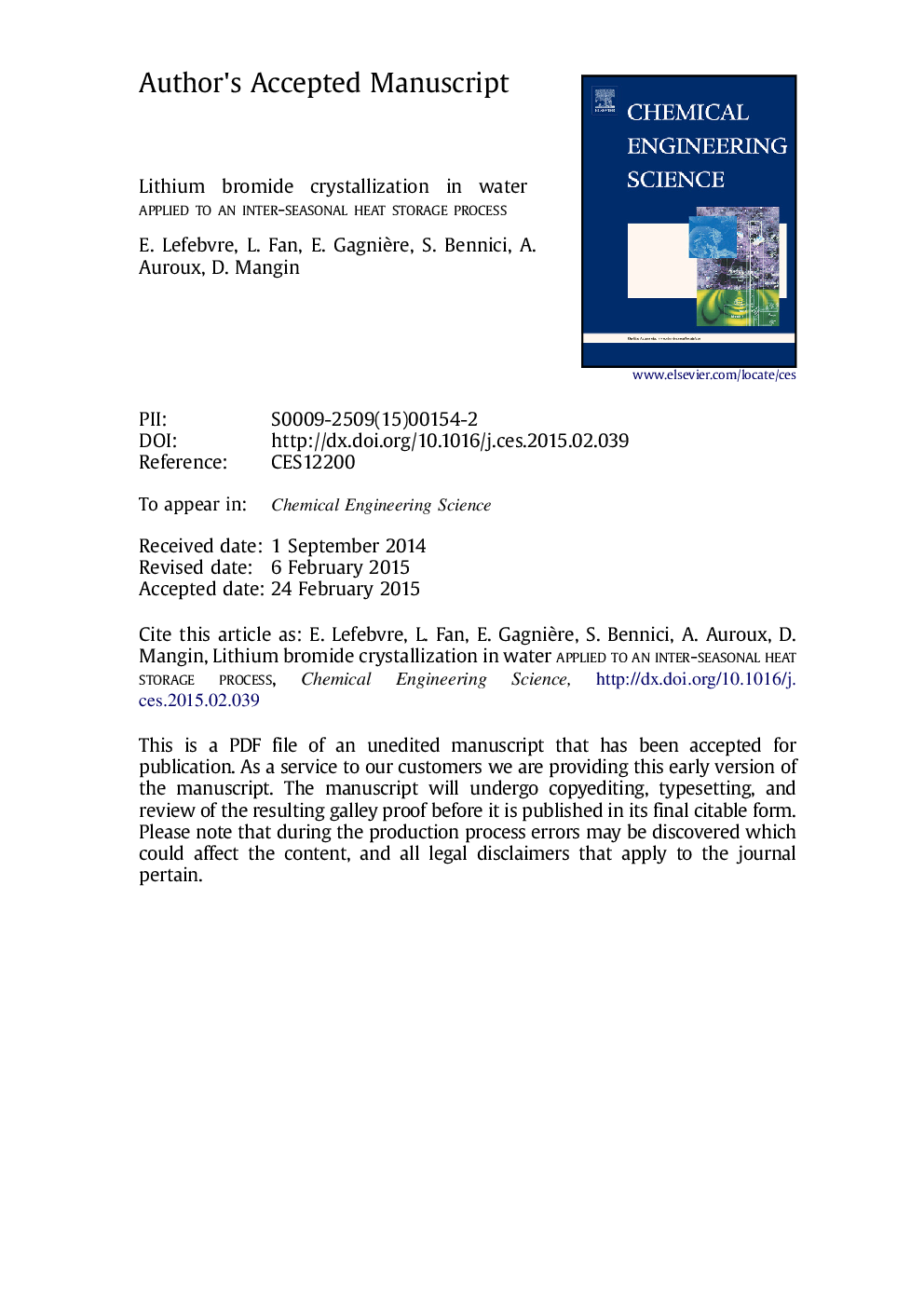 Lithium bromide crystallization in water applied to an inter-seasonal heat storage process